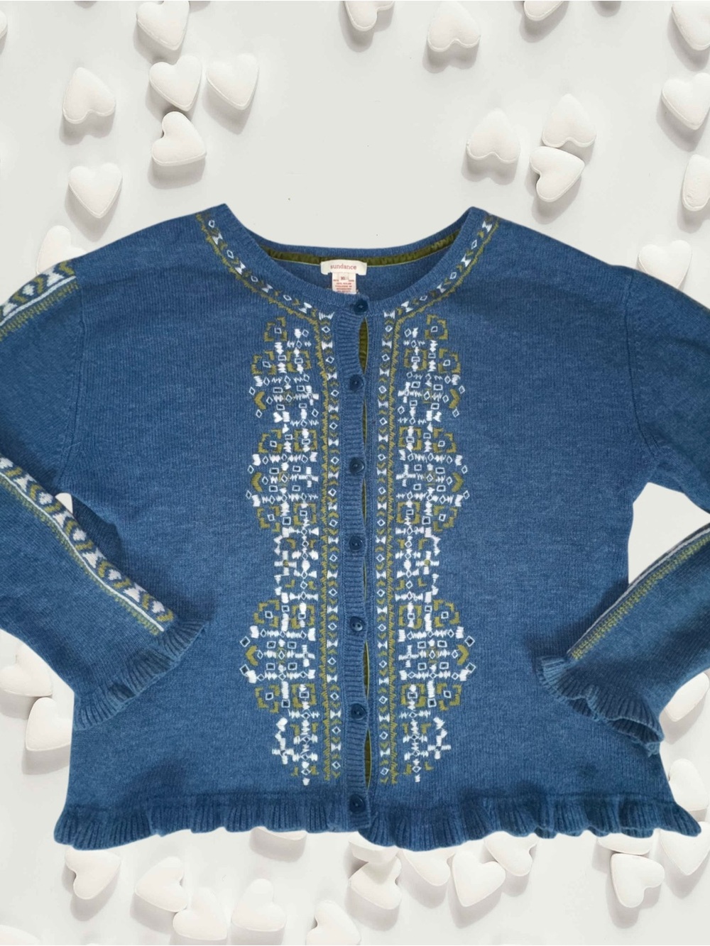 Sundance Blue Embroidered Ruffle Cardigan Sweater Boho Cottagecore - Picture 4 of 14
